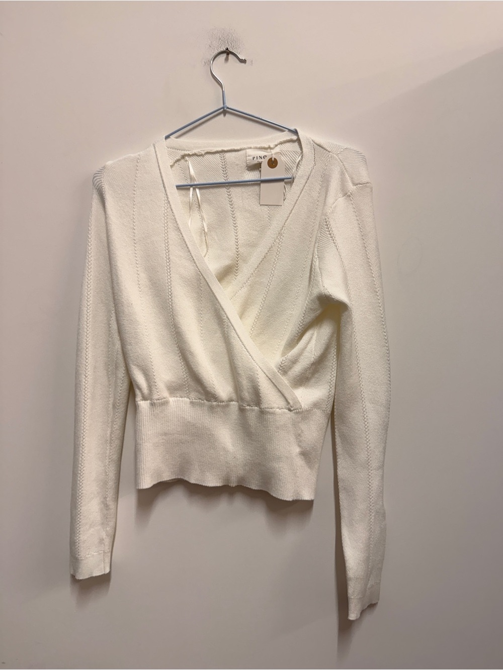 Pinque Wrap-Style V-Neck Sweater in Ivory